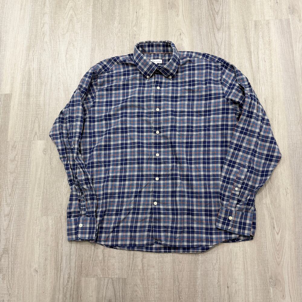 Johnston & Murphy Button Down Shirt Men's Extra Large Blue Plaid Preppy Cotton